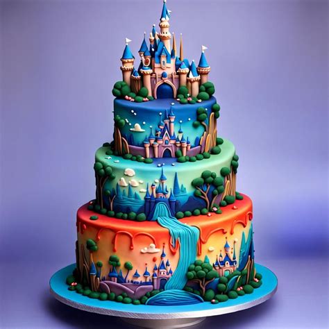 Hyperdetailed Vibrant Colors Single Disneyland Themed Cakes Ai