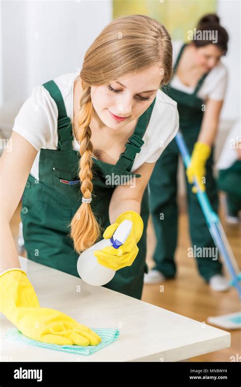 Professional Cleaning Lady In Uniform During Work Stock Photo Alamy