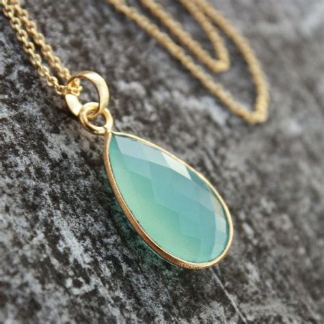 Aqua Blue Chalcedony Necklace Teardrop Dreamy Glow Etsy Blue