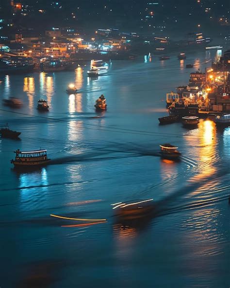 Premium Photo A Group Of Boats Floating On Top Of A Body Of Water