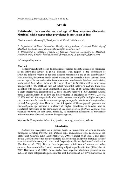 Pdf Relationship Between The Sex And Age Of Mus Musculus Rodentia Muridae With