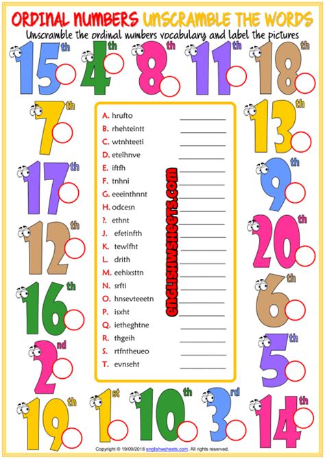 Ordinal Numbers Labels Worksheets Worksheetscity