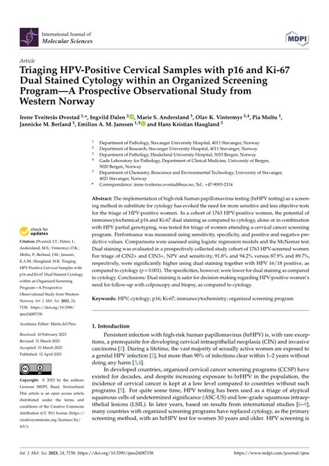 PDF Triaging HPV Positive Cervical Samples With P16 And Ki 67 Dual