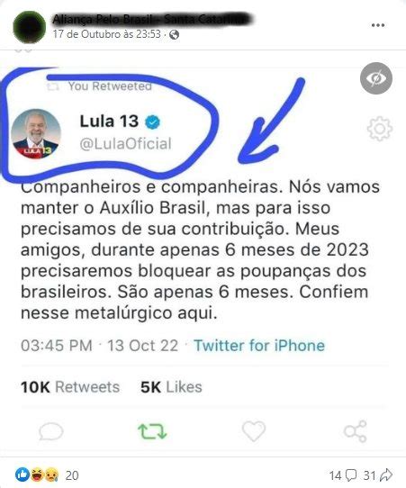 Fact Check Lula quer bloquear por seis meses poupanças dos