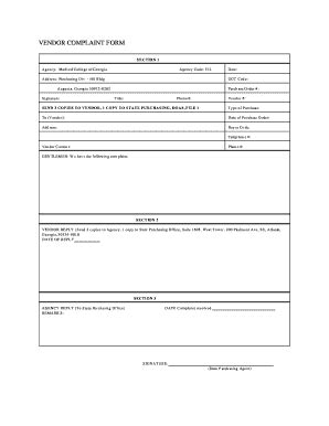 Fillable Online Vendor Complaint Form Vendor Complaint Form Fax Email