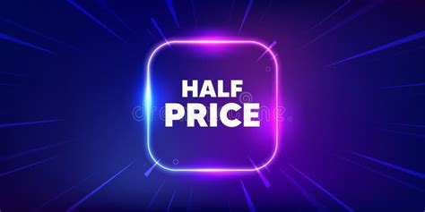 Half Price Tag Special Offer Sale Sign Neon Light Frame Box Vector