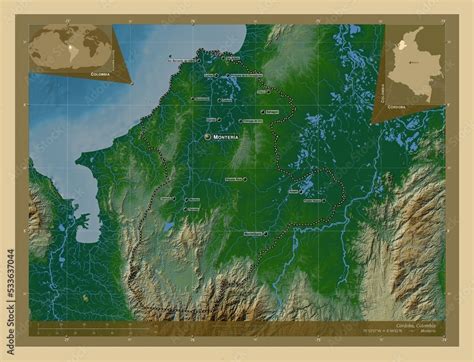 Cordoba, Colombia. Physical. Labelled points of cities Stock ...