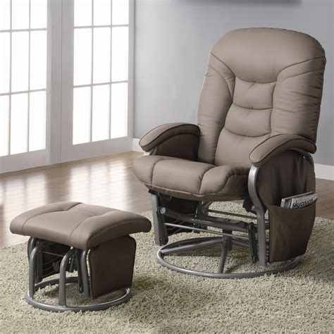 Coaster Recliners With Ottomans Casual Leatherette Glider Recliner With Matching Ottoman Value