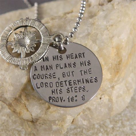 Proverbs 16 9 Inspirational Compass Handstamped by WireNWhimsy