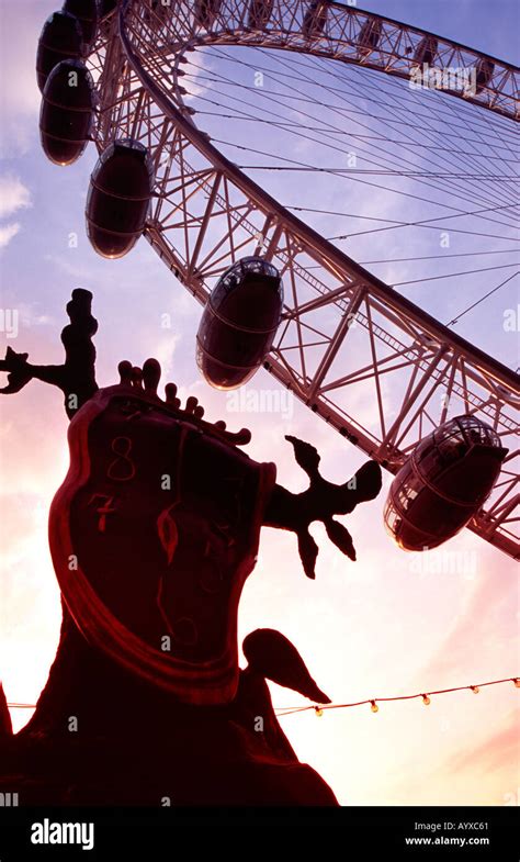 London Eye And Dali Clock London South Bank Stock Photo Alamy