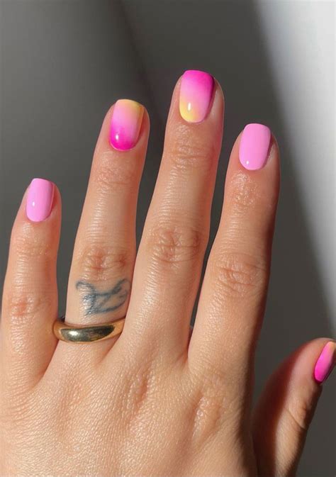 50 Cute Summer Nail Designs Ombre Pink Yellow