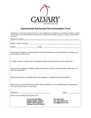 Fillable Online Departmental Scholarship Recommendation Form Fax Email