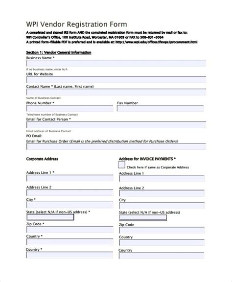 Vendor Registration Form Template Pdf