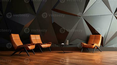 Modern living room with wooden geometric wall, Generative AI 33289414 ...