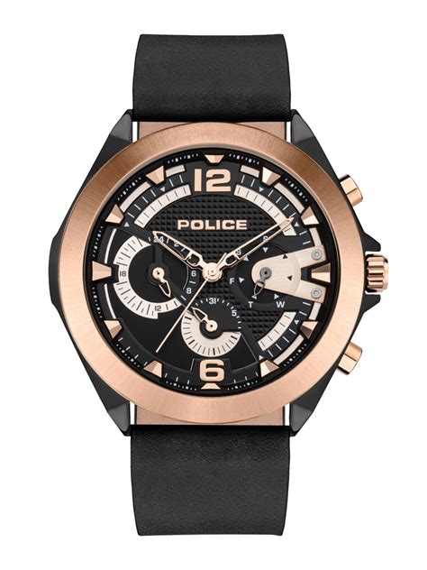 Buy Police Men Black Dial Black Leather Straps Analogue Watch