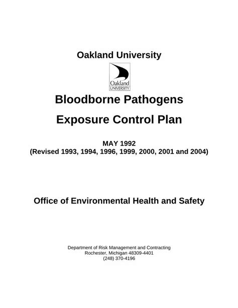 PDF Bloodborne Pathogens Exposure Control Plan Oakland University