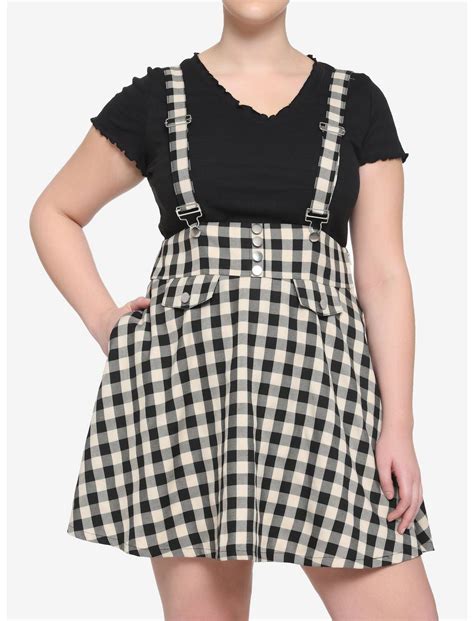 Ivory And Black Plaid Bow Suspender Skirt Plus Size Hot Topic