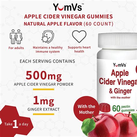 Apple Cider Vinegar Gummies With The Mother Ginger By Yumvs Non Gmo Vegetarian Supplement