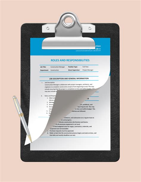 Construction Roles And Responsibilities Template - Google Docs, Word ...