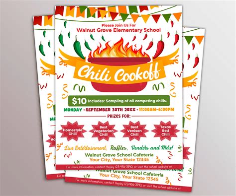 Editable Chili Cookoff Fundraiser Flyer School Pto Pta Fundraiser