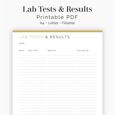 Lab Tests Results Fillable 2 Layouts Health And Medical Log Medical