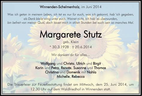 Traueranzeigen Von Margarethe Stutz ZVW Trauer