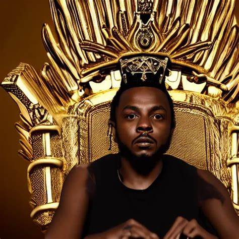 Kendrick Lamar Sitting On A Throne With A Golden Stable Diffusion