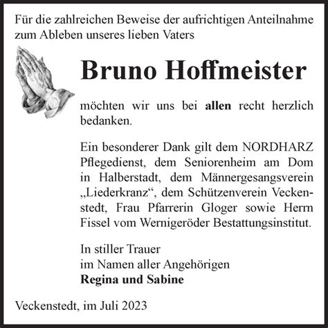 Traueranzeigen Von Bruno Hoffmeister Abschied Nehmen De