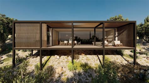 Una Casa Prefabricada Moderna De Madera Y Hierro En La Ladera De Una