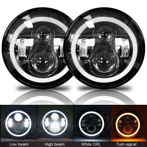 7 Round Led Headlight Black Hi Lo Beam Bulb For Chevy C10 C20 C30 Pickup Nova Ebay