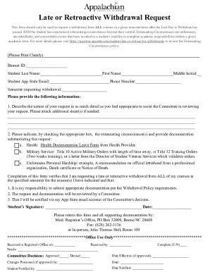 Fillable Online Registrar Appstate Late Withdrawal Request Fax Email