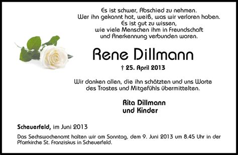 Traueranzeigen Von Rene Dillmann Rz Trauer De