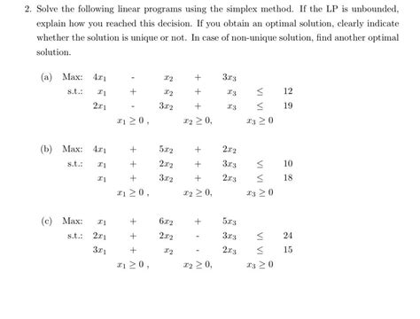 Solved Solve The Following Linear Programs Using The Simplex Chegg