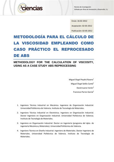 Pdf Metodologia Para El Calculo De La Viscosidad Ma Peydro