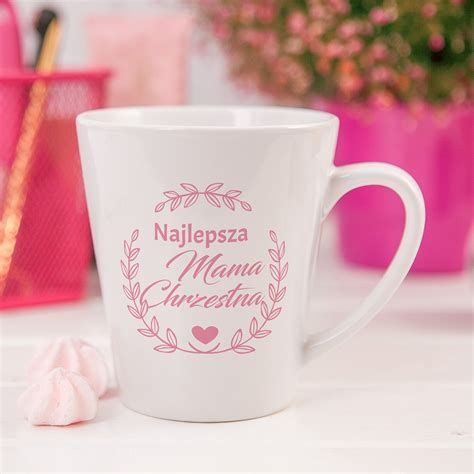 KUBEK małe latte Dla Matki Chrzestnej Pink Leaves ŚwistakPakuje pl