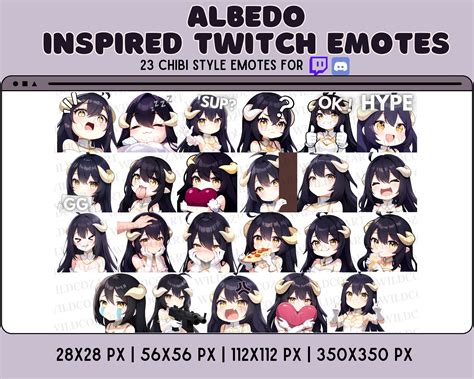 Albedo Twitch Emotes Twitch Discord Emotes Chibi Anime Style Black