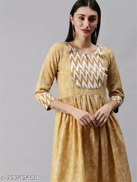 Women Mustard Yellow Ethnic Motifs Ikat Printed Gotta Patti Cotton