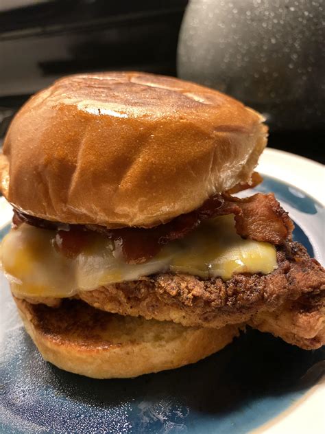 Homemade Fried Chicken Sandwich With Colby Jack Cheese Crispy Bacon