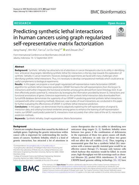 PDF Predicting Synthetic Lethal Interactions In Human Cancers Using