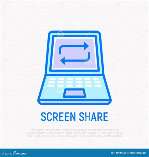 Screen Share Line Icon: Opened Laptop with Arrows Stock Vector