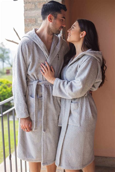 Set Of 2 Matching Terrycloth Robes Hooded Cotton Bathrobes With Side Pockets For Couples Two