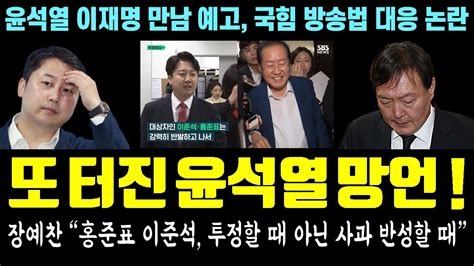 또 터진 윤석열 망언 리스크 키웠다 장예찬 홍준표 이준석 투정할 때 아닌 사과 반성할 때 쉰카콜라 저격 윤석열