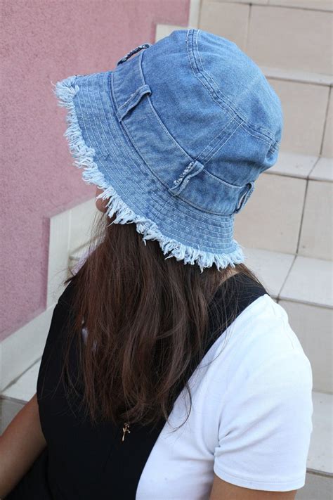 Vintage Denim Bucket Hat Jeans Washed Distressed Fishing Hunting Rare