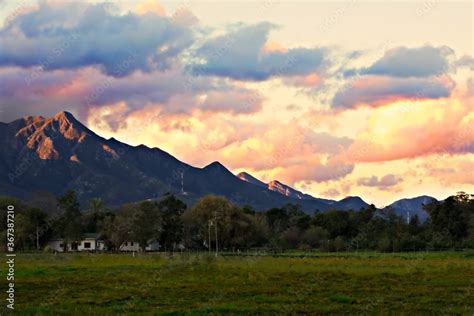 Silhouette landscape view of the cape fold mountains in George, Western ...