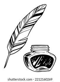 Inkwell Feather Hand Drawn Vector Illustration Stock Vector Royalty