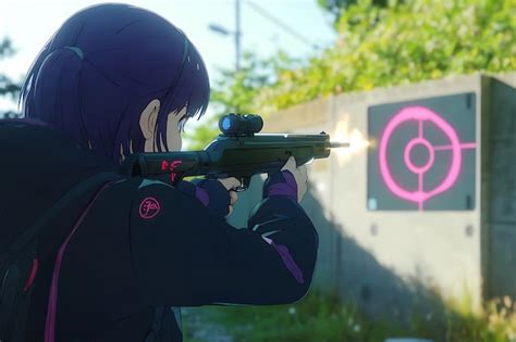 Anime Girl Aiming Gun at Target | Premium AI-generated image