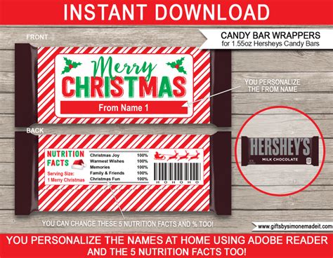 Hershey Bar Christmas Wrappers Template Personalized Candy Bar Labels