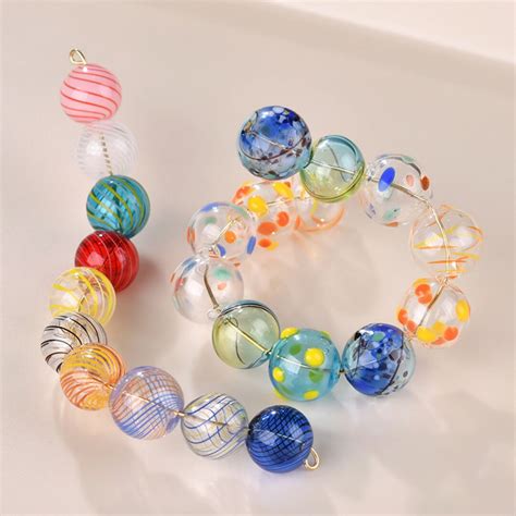 10 Glass Ball Bubble Beadsvintage Colored Line Glass Beadsglazed