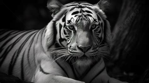 Black And White Photo Of The White Tiger Background Black And White