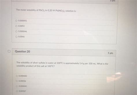 Solved Pts The Molar Solubility Of Pbcl In M Pb No Chegg